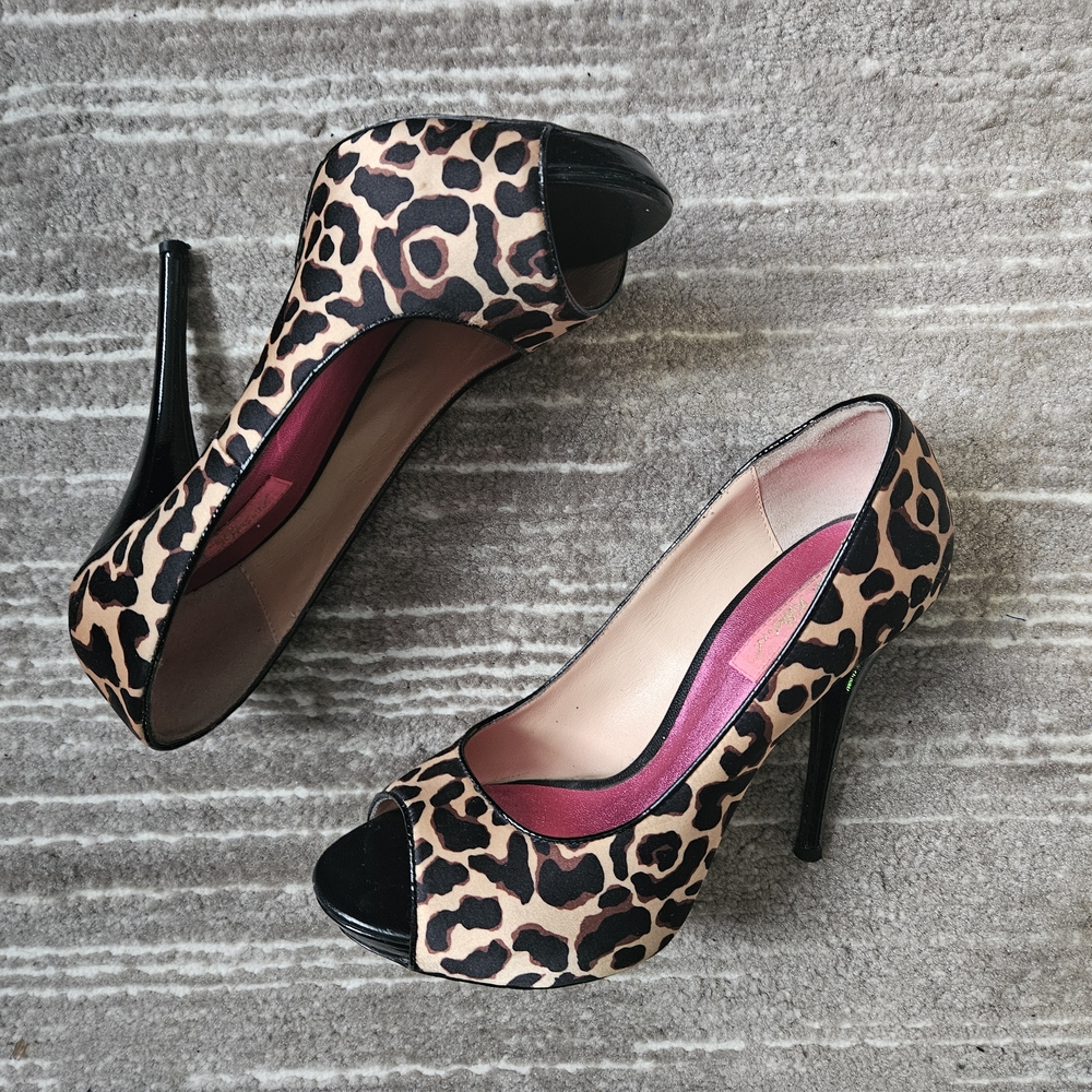 Betsey Johnson Leopard Print Peep Toe Heels
